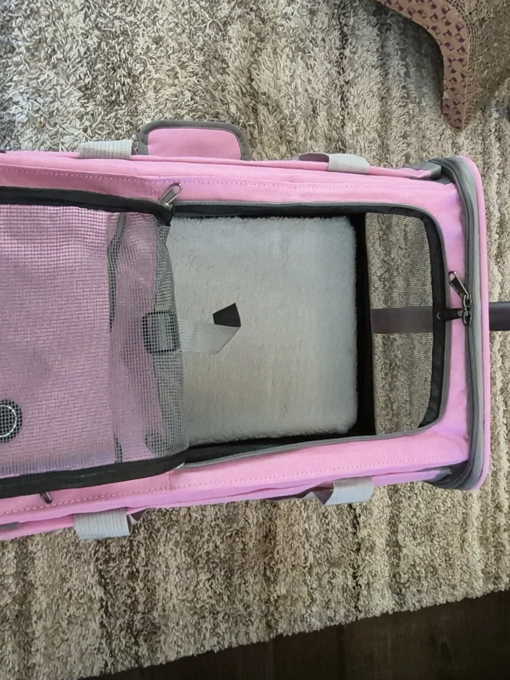 Pink Rolling Small Pet Carrier with Mesh Ventilation and Telescoping Handle